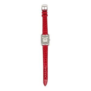 Pre-owned Hermes Cape Cod Watch Large Braise Shiny Alligator Steel Hardware & Diamonds
