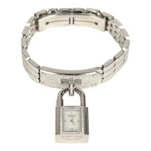 Hermes Kelly Watch Mini Model 16mm White Mother of Pearl, Stainless Steel Hardware and White Diamonds