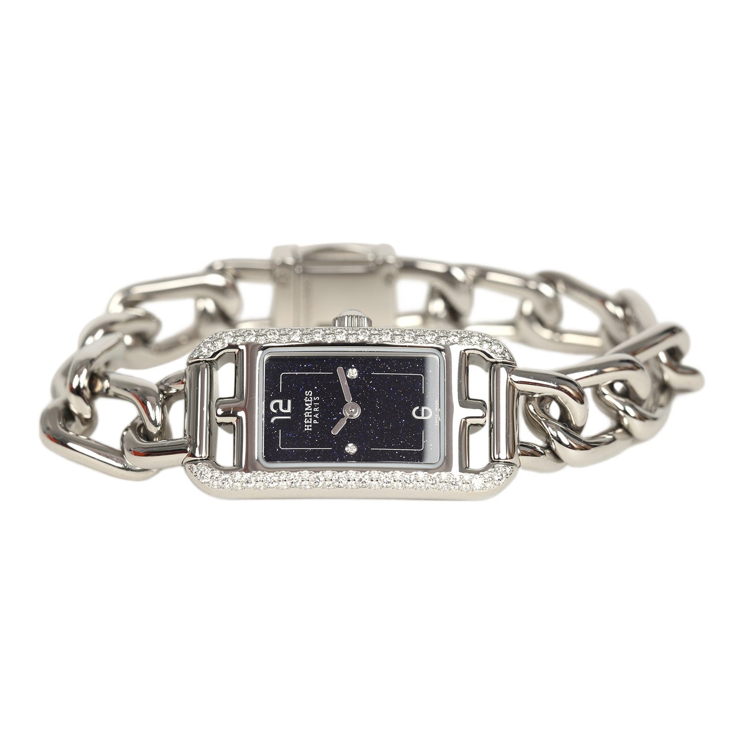 Hermes Nantucket Watch Small Model 29mm Stainless Steel, White Diamonds and Sapphire