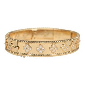 Pre-owned Van Cleef & Arpels Medium Perlee Diamond Bracelet 18K Yellow Gold Hardware