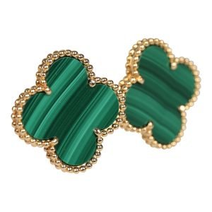 Pre-owned Van Cleef & Arpels Magic Alhambra Malachite Earrings 18K Yellow Gold Hardware