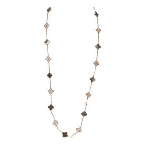 Van Cleef & Arpels Vintage Alhambra 20 Motif Long Necklace Mother of Pearl Diamonds and 18K Rose Gold Hardware