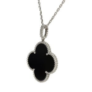 Pre-owned Van Cleef & Arpels Magic Alhambra Long Necklace 1 Motif Onyx 18K White Gold Hardware
