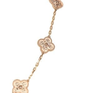 Van Cleef & Arpels Vintage Alhambra 10 Motif Necklace 18K Hammered Rose Gold Hardware