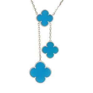 Van Cleef & Arpels Magic Alhambra 6 Motif Necklace Blue Agate 18K White Gold Hardware