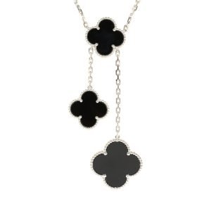 Van Cleef & Arpels Magic Alhambra 6 Motif Necklace Onyx 18K White Gold Hardware