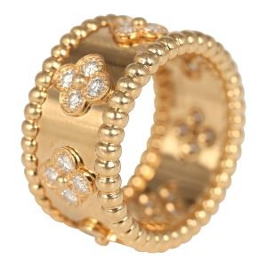 Pre-owned Van Cleef & Arpels Medium Perlee Diamond Ring 18K Yellow Gold Hardware & Diamonds