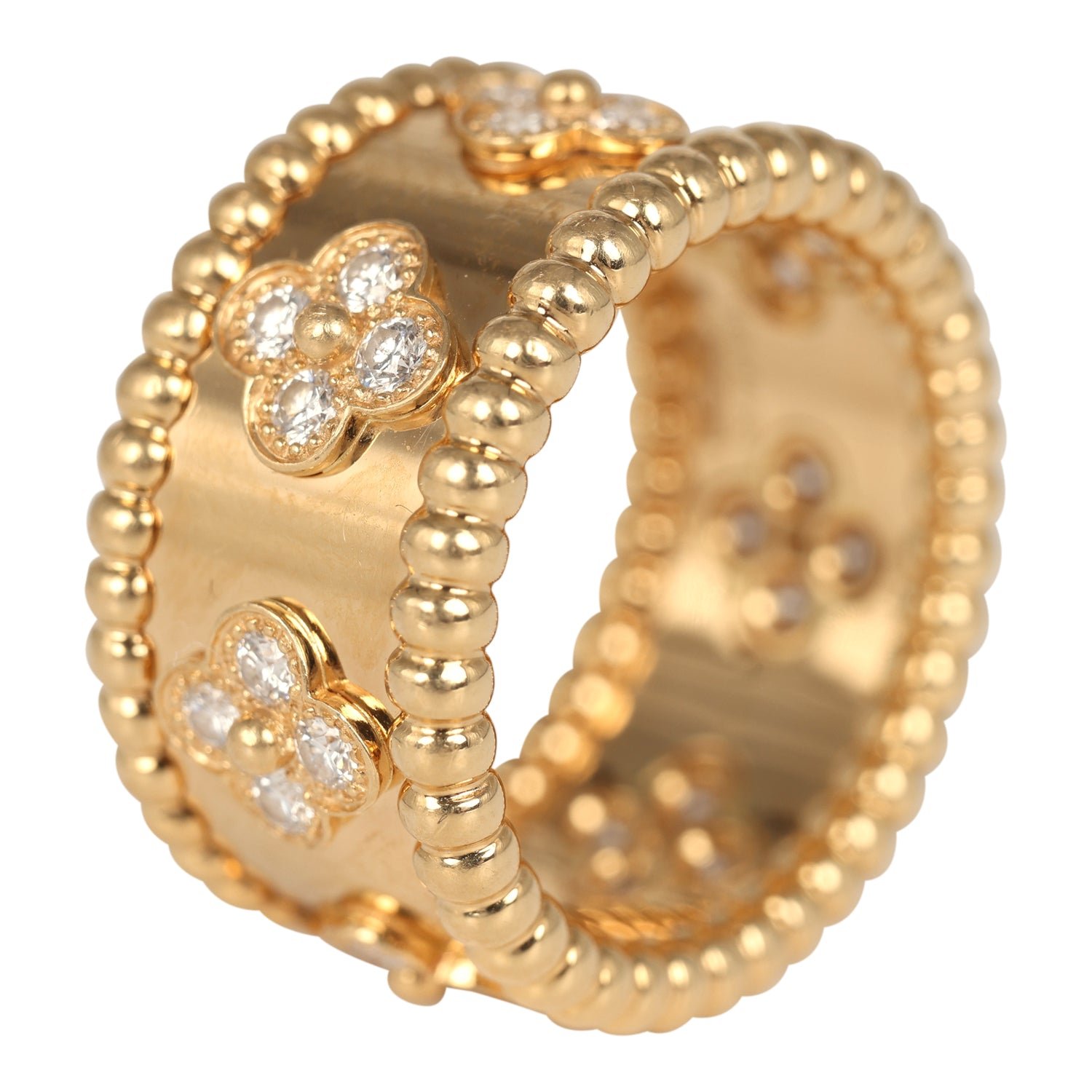 Pre-owned Van Cleef & Arpels Medium Perlee Diamond Ring 18K Yellow Gold Hardware & Diamonds