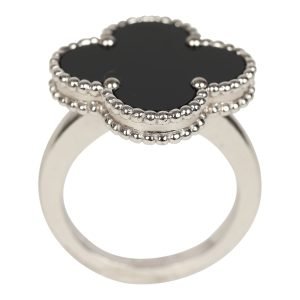 Pre-owned Van Cleef & Arpels Magic Alhambra Ring Onyx 18K White Gold Hardware